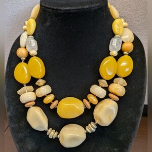 Chico's Yellow and Cream Statement Necklace Acrylic